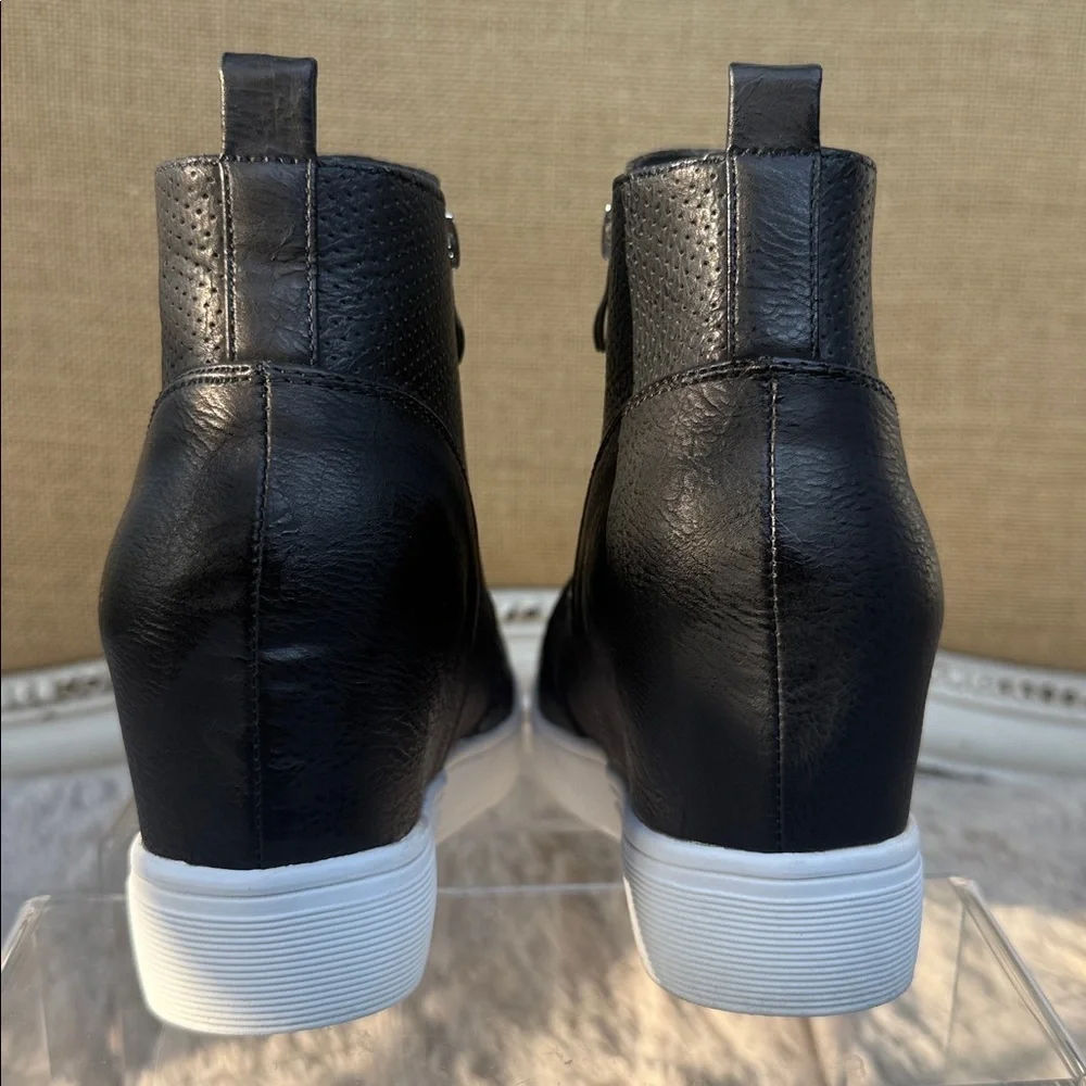 Journee Collection | Pennelope Wedge Sneaker Perforated Black Booties, Size 9.5
